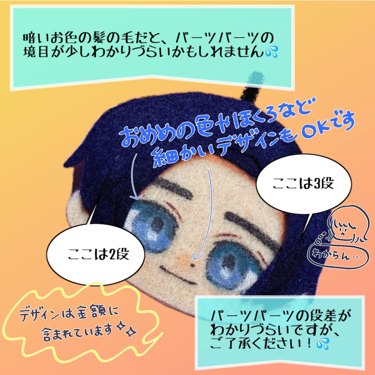 推しのお顔(ペッタンコver)製作します ぬいぐるみを持てない方などのフェルトの推しのお顔の製作です！ イメージ5