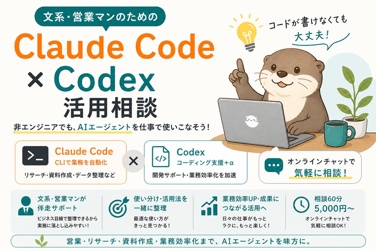 Claude Code×Codex 活用相談ます 文系営業マンが伴走する Claude Code活用相談 イメージ1