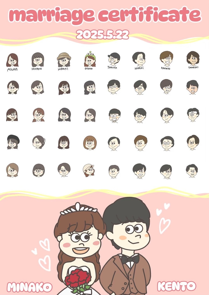 オリジナルのミニキャラ結婚証明書をつくります ポップでカワイイミニキャラの結婚証明書を1から作成します！ イメージ8