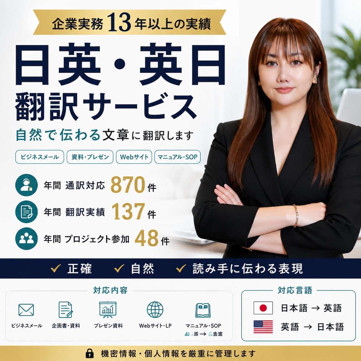 日英・英日を自然で伝わる文章に翻訳します 14年超の企業実務経験|メール・資料・Web文章に丁寧対応 イメージ1