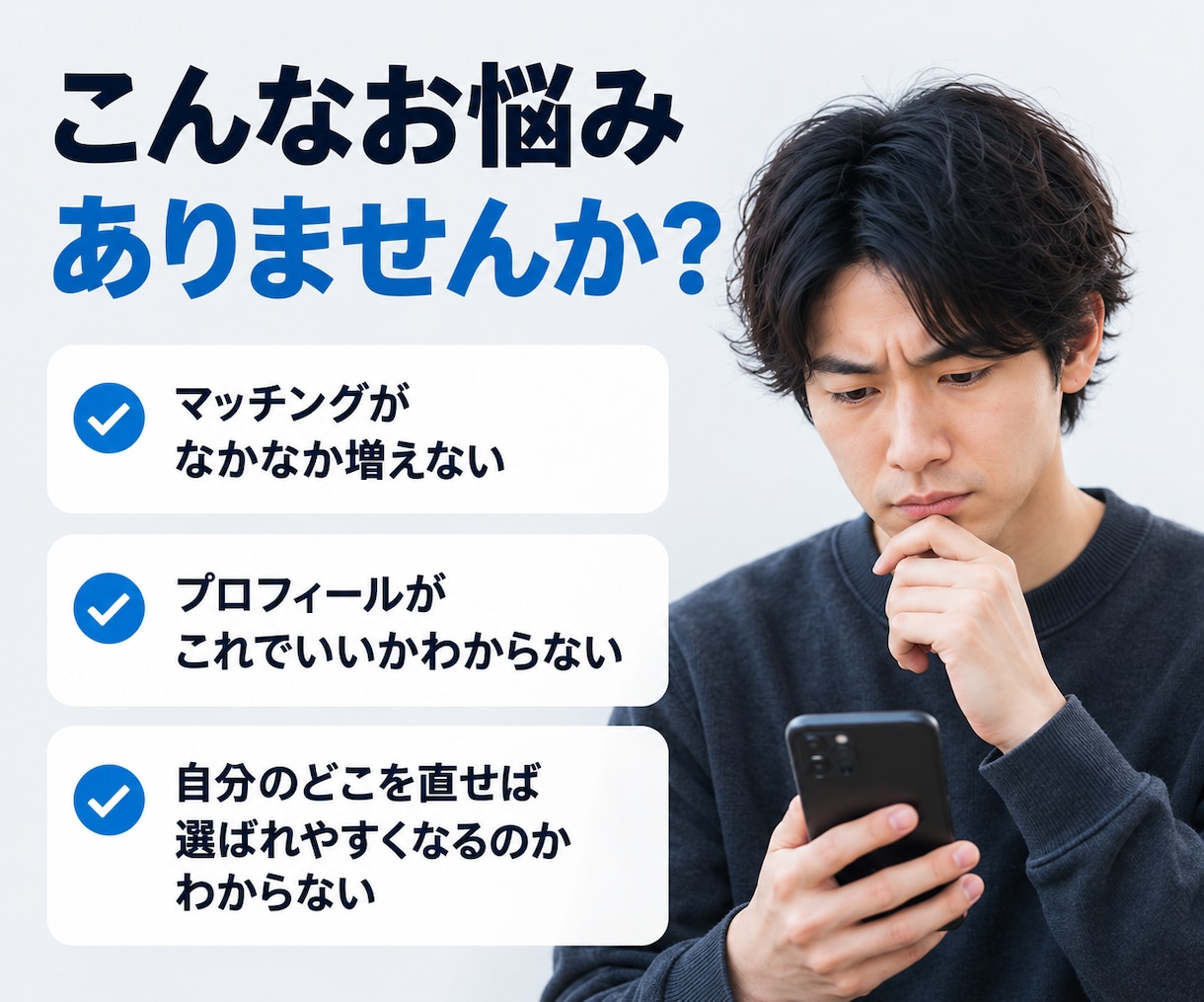 マッチングアプリで選ばれるプロフィールに整えます 男性向け｜写真・項目・自己紹介文を丸ごと診断します イメージ2