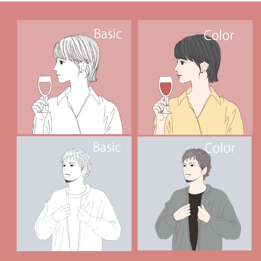 線画✖️背景の似顔絵風イラスト描きます お写真無しOK⭐︎落ち着いた絵柄の線画、カラー2種類お渡し イメージ5
