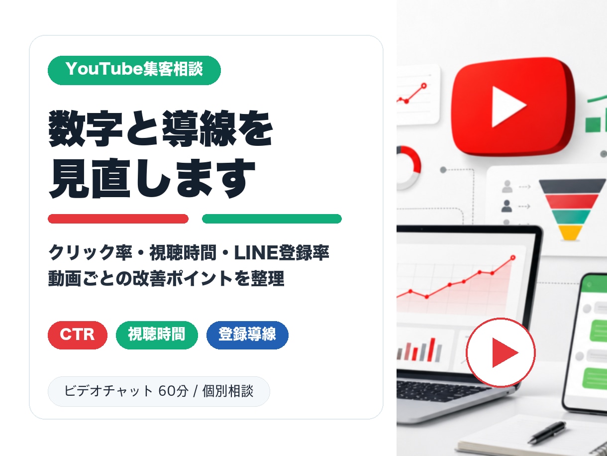 YouTube集客の数字と導線を見直します クリック率と登録導線を見直します イメージ1