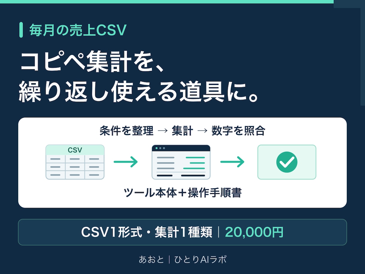 毎月の売上CSV集計を自動化するツールを作ります 集計条件の整理・合計の照合・翌月用の手順書まで イメージ1