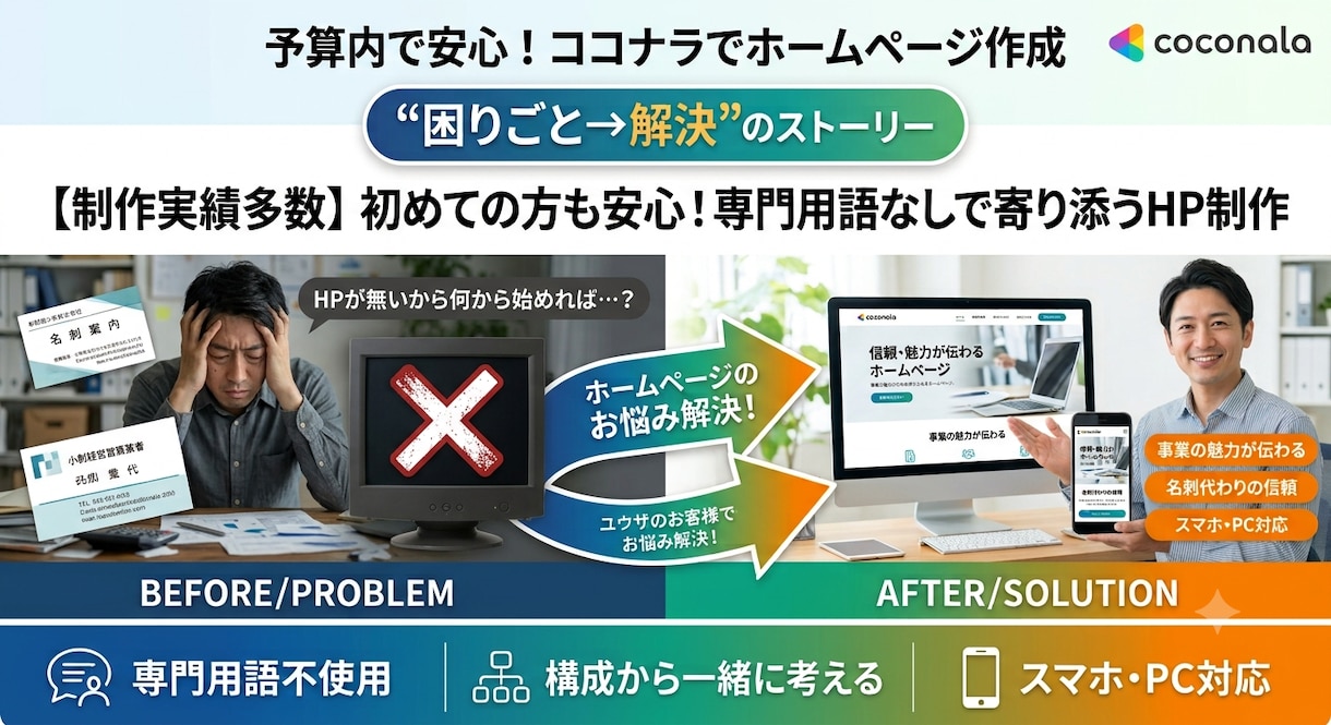個人/中小企業向け"信頼される"HP制作します 3万円〜、スマホ対応で同業に見劣りしないHPを一緒に考えます イメージ1