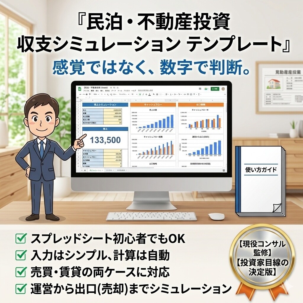 民泊物件の収支と出口を見える化します 売買・賃貸対応収支テンプレート｜物件価格の妥当性を数字で判断 イメージ1