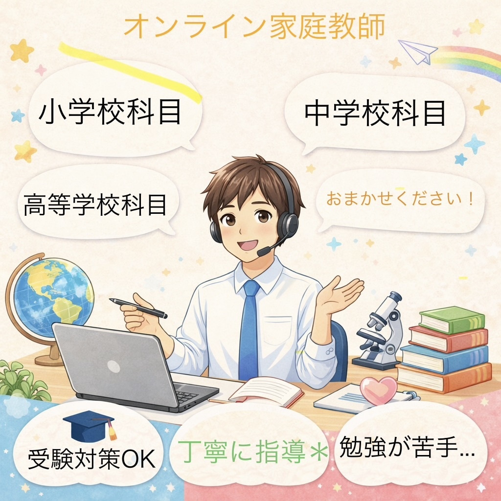 小中高科目のオンライン家庭教師となります 【受験対応OK】元大手塾講師が個別でしっかり教えます イメージ1