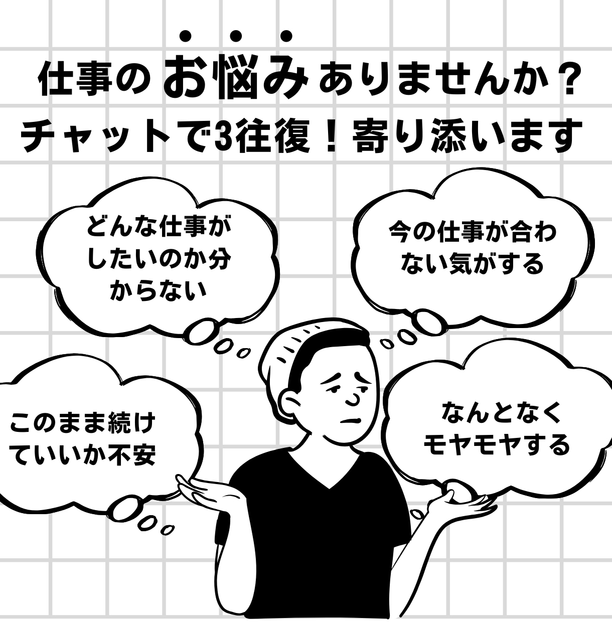 ３往復チャット！仕事に関する相談をお聞きします このままで良いのか不安等、仕事に関するお悩みを一緒に考えます イメージ1