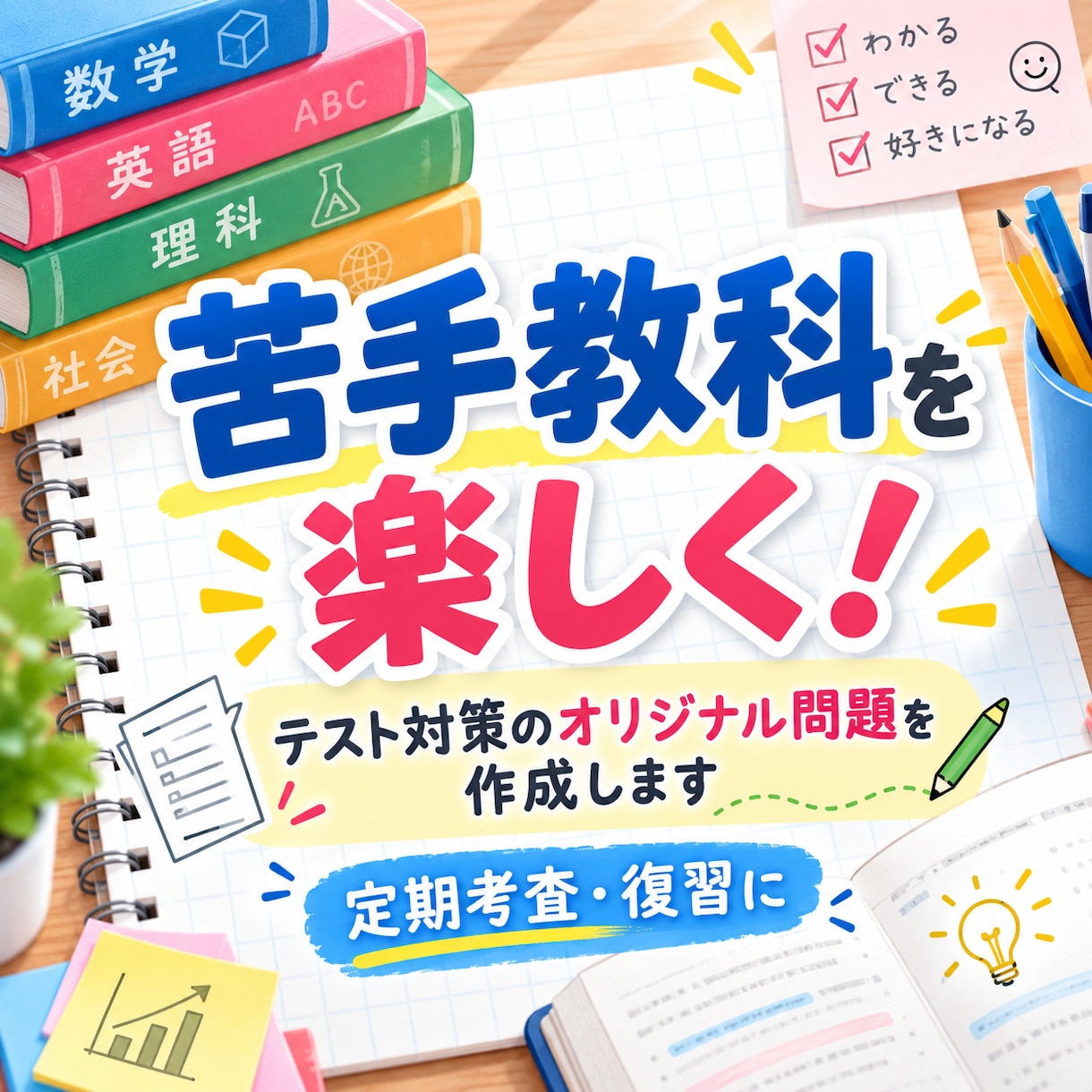 あなた専用の練習問題・小テストを作成します 苦手やテスト範囲に合わせて、あなただけの問題を作成します！ イメージ1