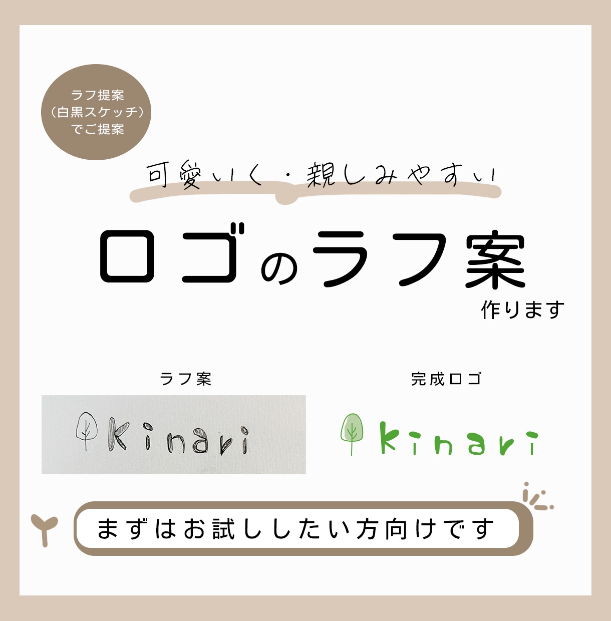 ロゴのラフ案を3000円からご提案します 可愛いく親しみのあるロゴ・文字をご提案。想いをカタチにします イメージ1