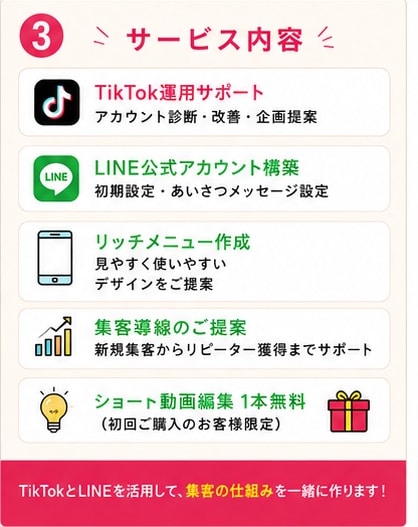 SNS集客サポートします 「TikTok・LINE活用サポート イメージ3