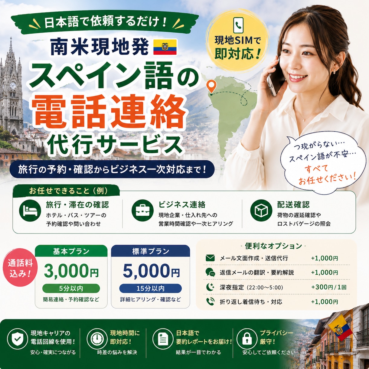 南米現地発！スペイン語で問い合わせ電話代行します 現地SIM直発信／旅行の予約・確認からビジネス一次対応まで！ イメージ1
