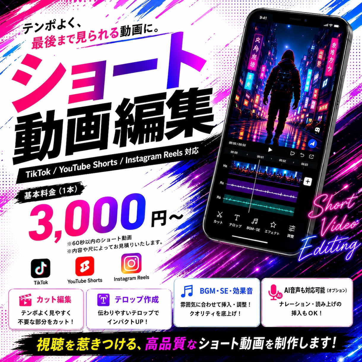 ショート動画を丁寧に編集します テンポよく最後まで見られる動画へ イメージ1