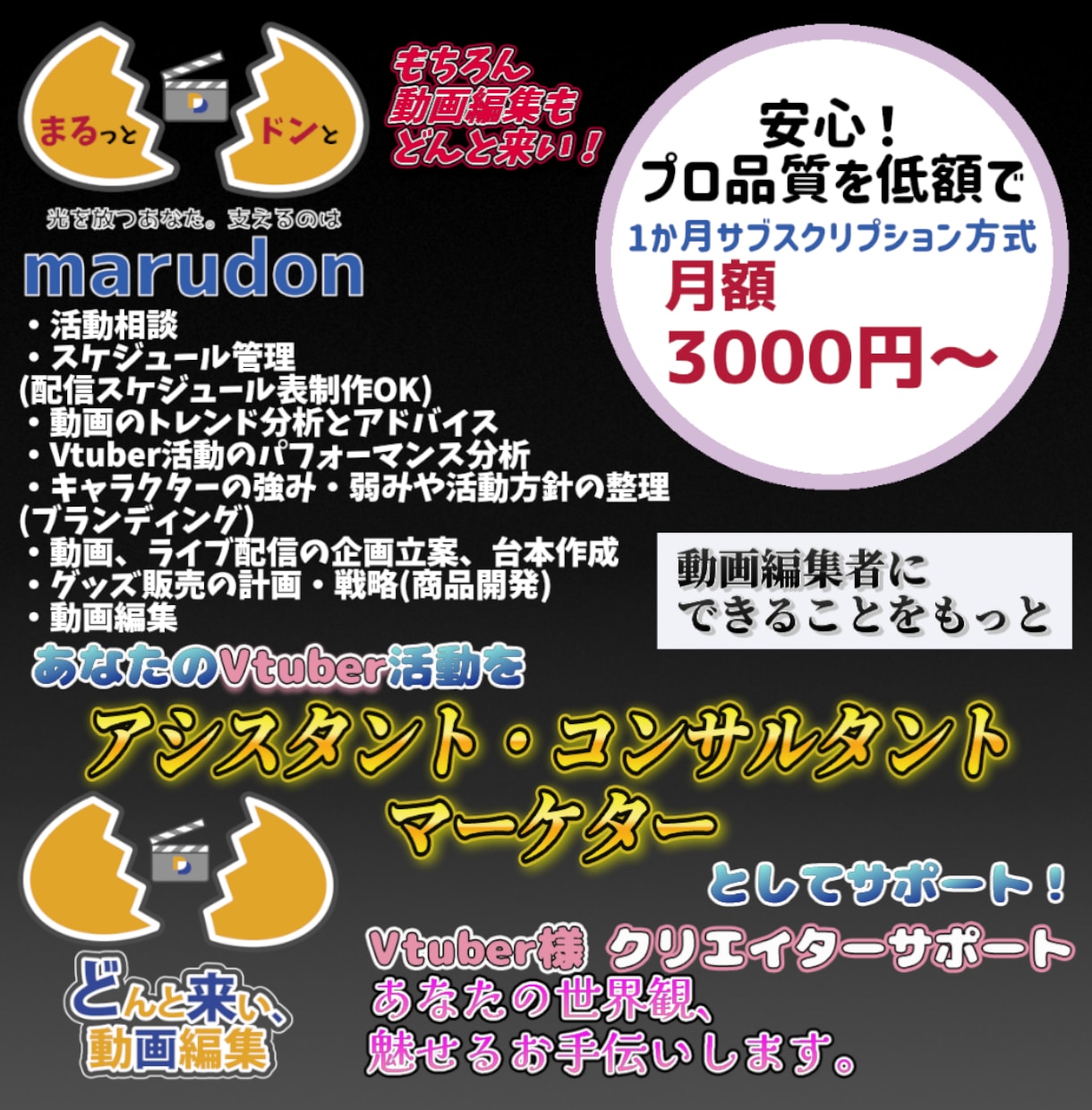 Vtuber様の活動サポートさせていただきます 動画編集者だからこそできるクリエイターサポートmarudon イメージ1
