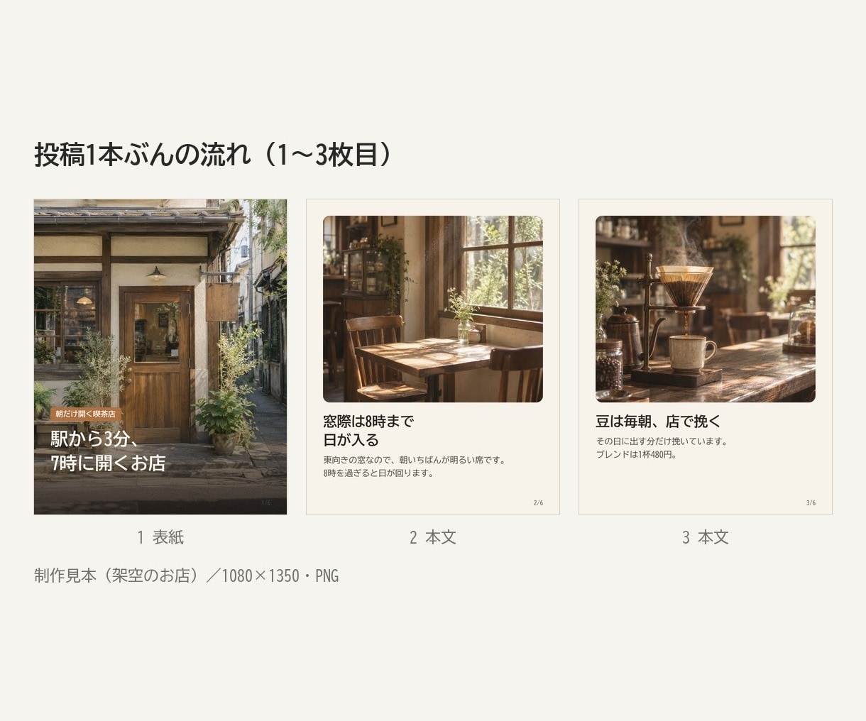 Instagram投稿の画像を1本つくります 原稿の言葉のまま5〜7枚｜1080×1350のフィード用 イメージ2