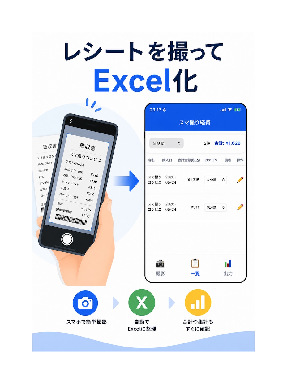 撮るだけ！レシート自動Excel化ツール提供します PDF・領収書・請求書などレシート以外帳票にも対応可能です！ イメージ2