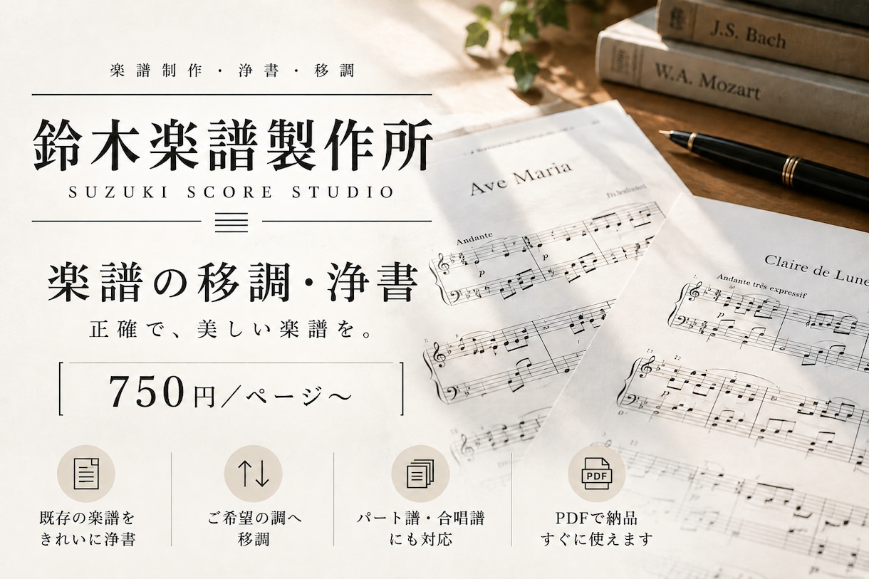 楽譜の移調・浄書・清書を承ります 750円/ページの明瞭会計です。 イメージ1