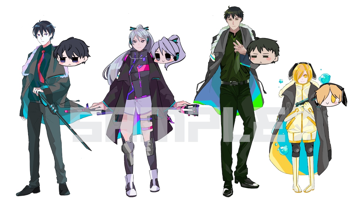 キャラクターデザイン、ゲーム等立ち絵・背景描きます 表情差分4種+ミニキャラ1種セット無料！ イメージ3