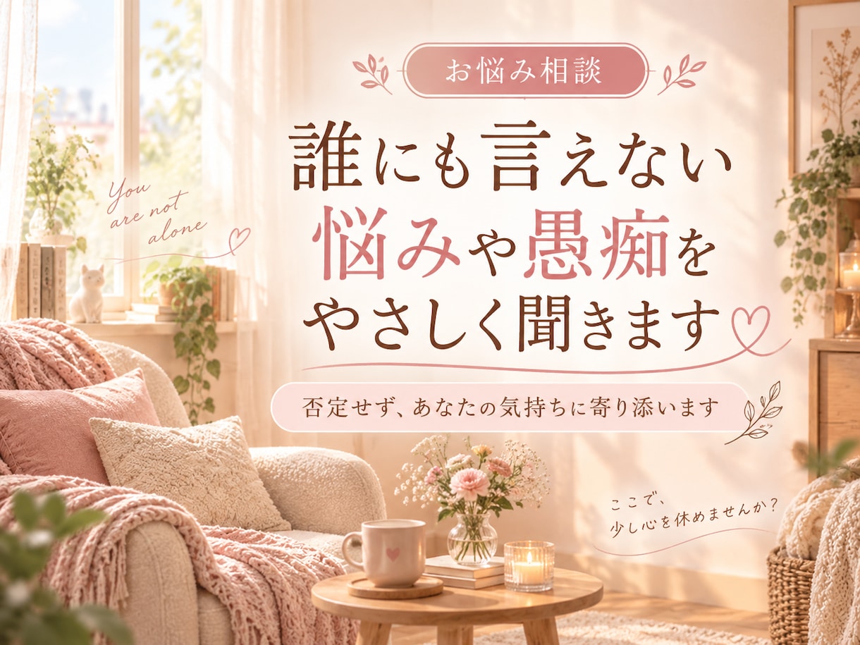 誰にも言えない悩みや愚痴をやさしく聞きます 否定せず、あなたの気持ちに寄り添ってお話をお聞きします イメージ1