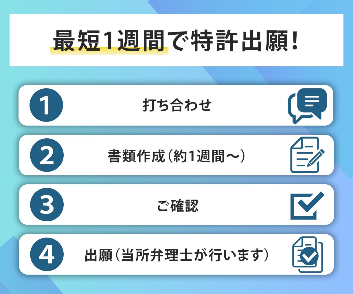 特許出願書類を弁理士が作成し、特許出願を代理します チラシ、ホームページなどに【特許出願中】の表記をしましょう イメージ4