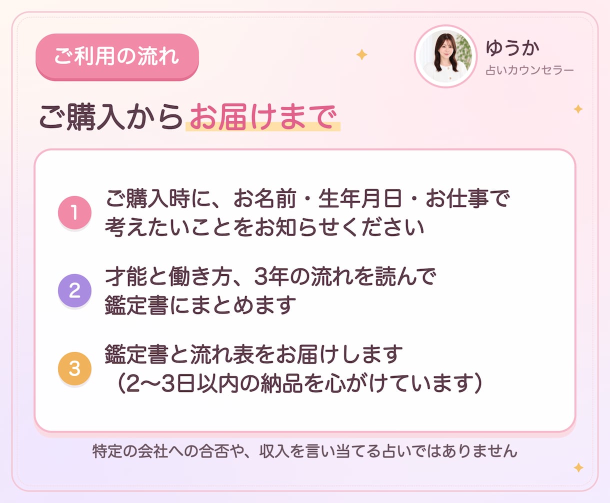 適職・天職占い｜才能と強み、働き方を読みます 40代からの働き方に。動く時期と最初の一歩まで書きます イメージ10