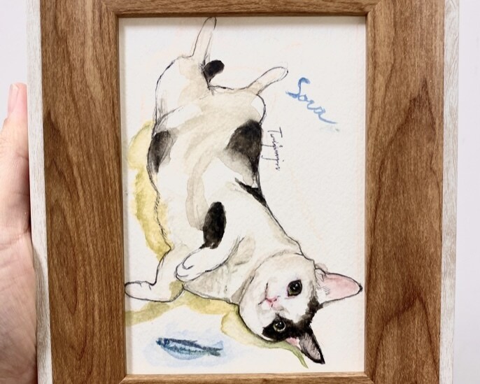 透明水彩を使用。可愛い猫の似顔絵を手描きで描きます ペット／猫／プレゼント／アート（※ワンコは別出品です） イメージ9
