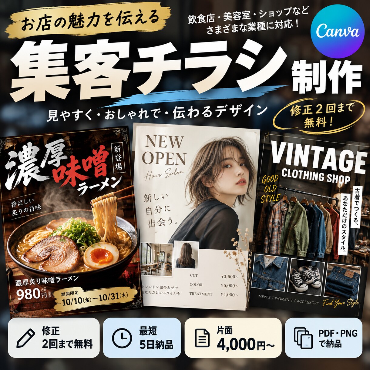 お店の集客チラシをCanvaで作成します お店の魅力を最大限引き出します！！ イメージ1
