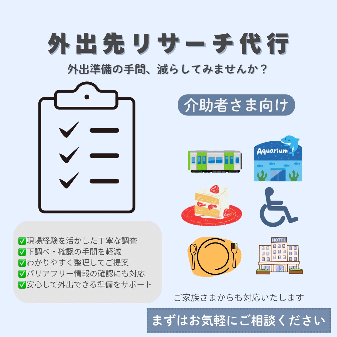 外出先や飲食店等のリサーチ、リストアップを行います 10年以上の現場経験者が対応いたします イメージ1