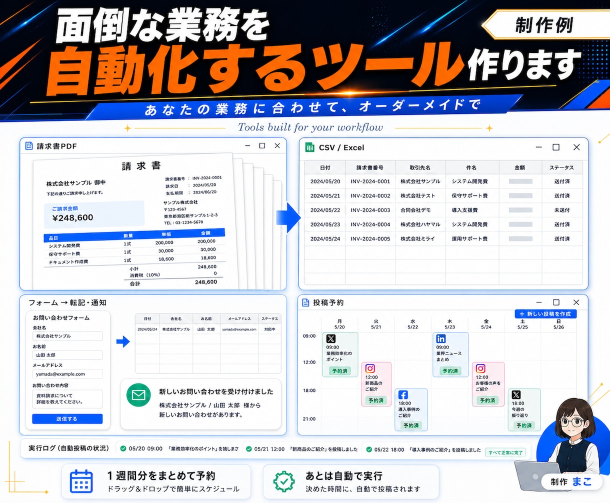 面倒な業務を自動化するツール作ります 毎日の繰り返し作業を、あなた専用ツールに置き換えます イメージ1