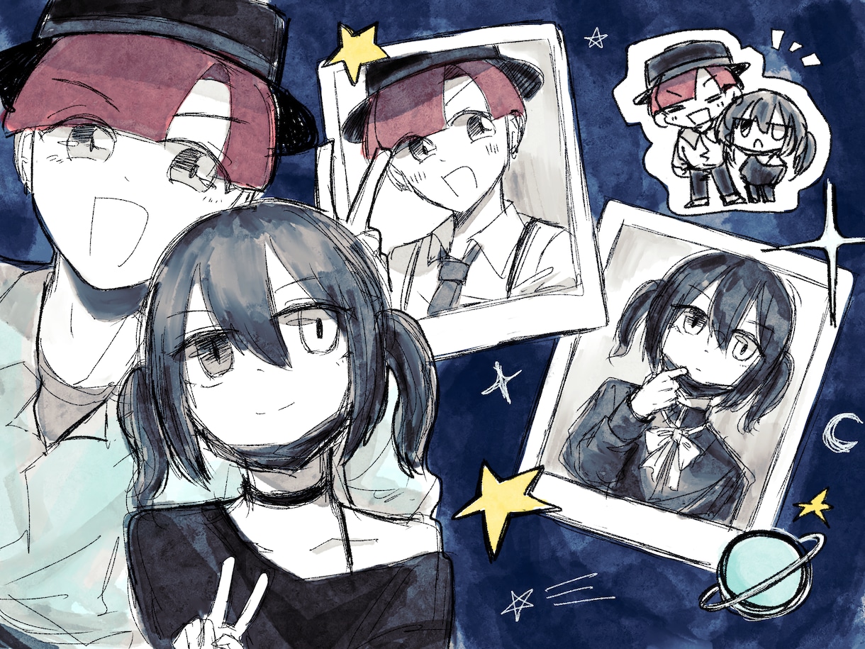 ラフな簡易詰め込みイラスト制作します マーカーペンのようなアナログタッチでうちよそや創作を描きます イメージ1