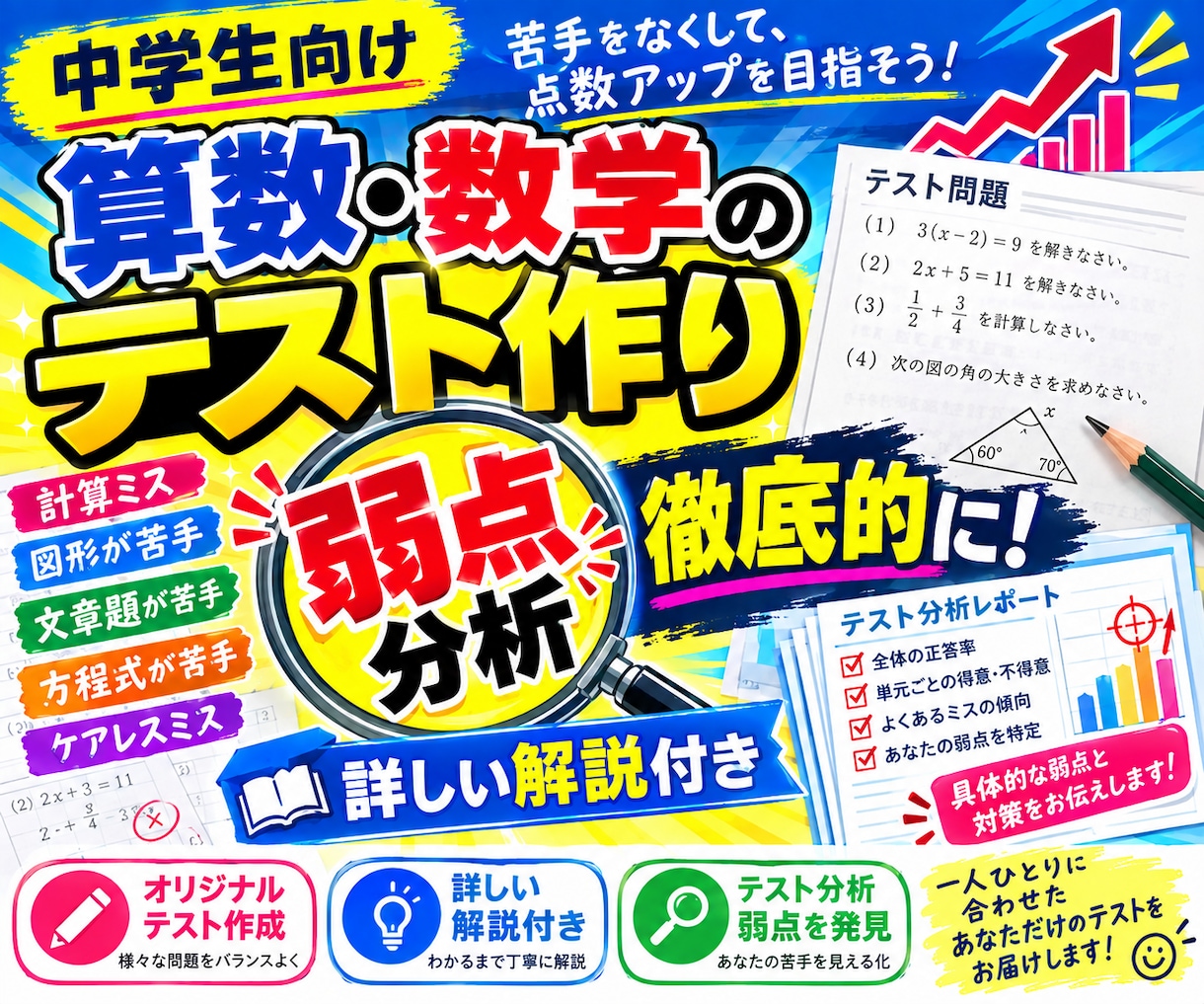 算数・数学が苦手な子向けに図解つき問題を作ります お子さんの苦手に合わせて、解説つきで作成します イメージ1