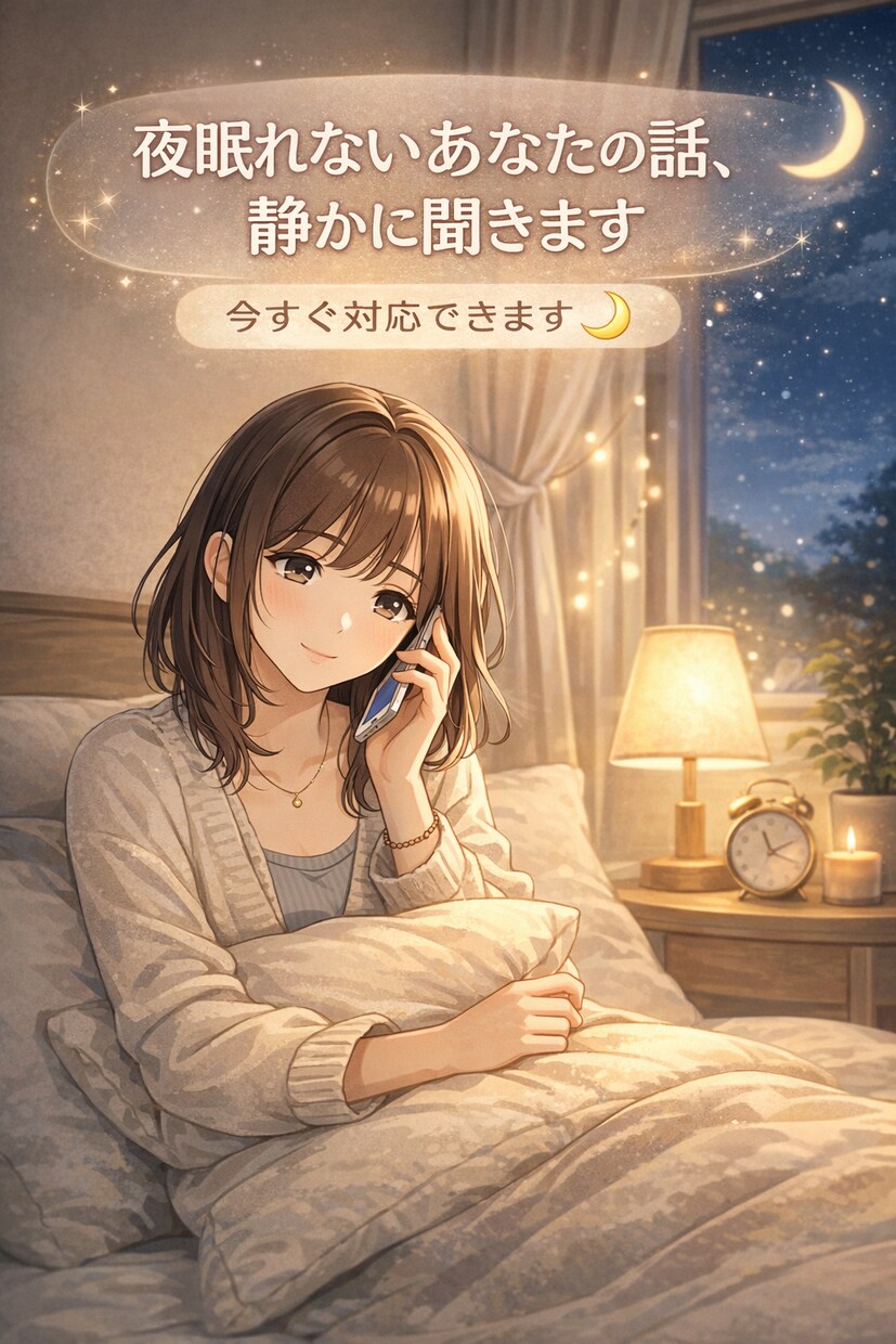 不眠孤独恋愛、夜眠れないあなたの話、静かに聞きます 深夜・寝る前OK｜ただ聞いてほしい夜に イメージ1