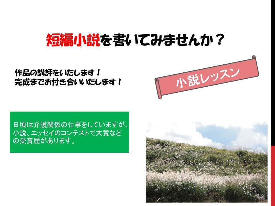 小説の書き方をレッスンいたします 初心者の方大歓迎！まずは短編小説を書いてみませんか？ イメージ1