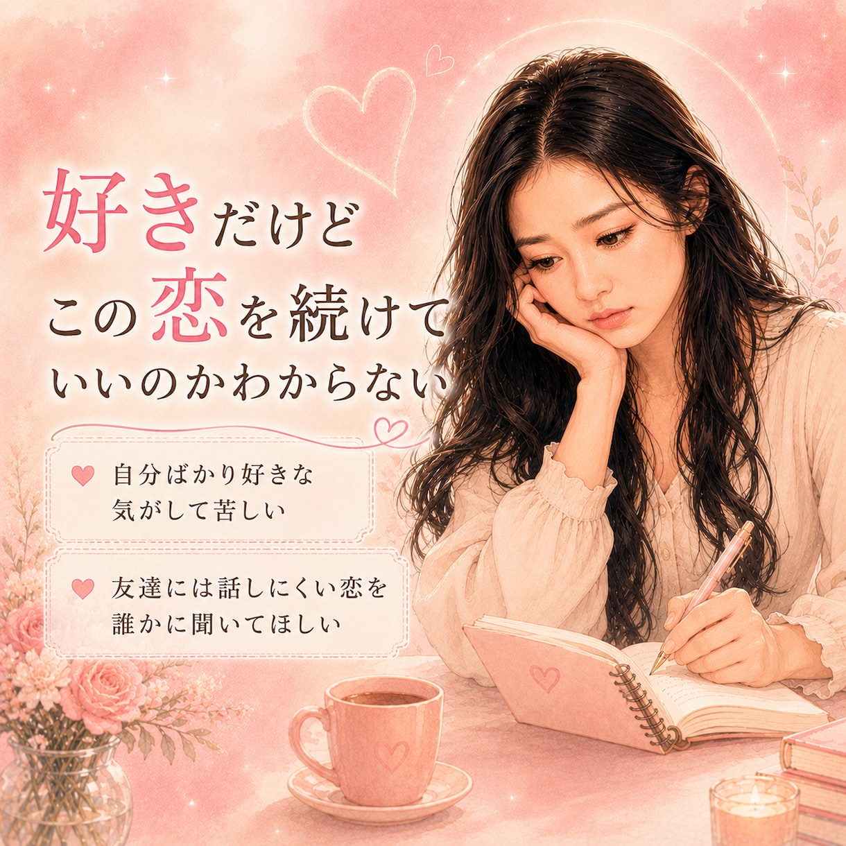 好きなのに苦しい恋の話聞きます 沼った恋の不安を一緒に整理します イメージ4