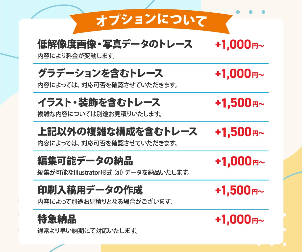 画像データをイラレ形式へ変換いたします ロゴ・名刺・チラシなどの画像データを丁寧にトレースします！ イメージ3
