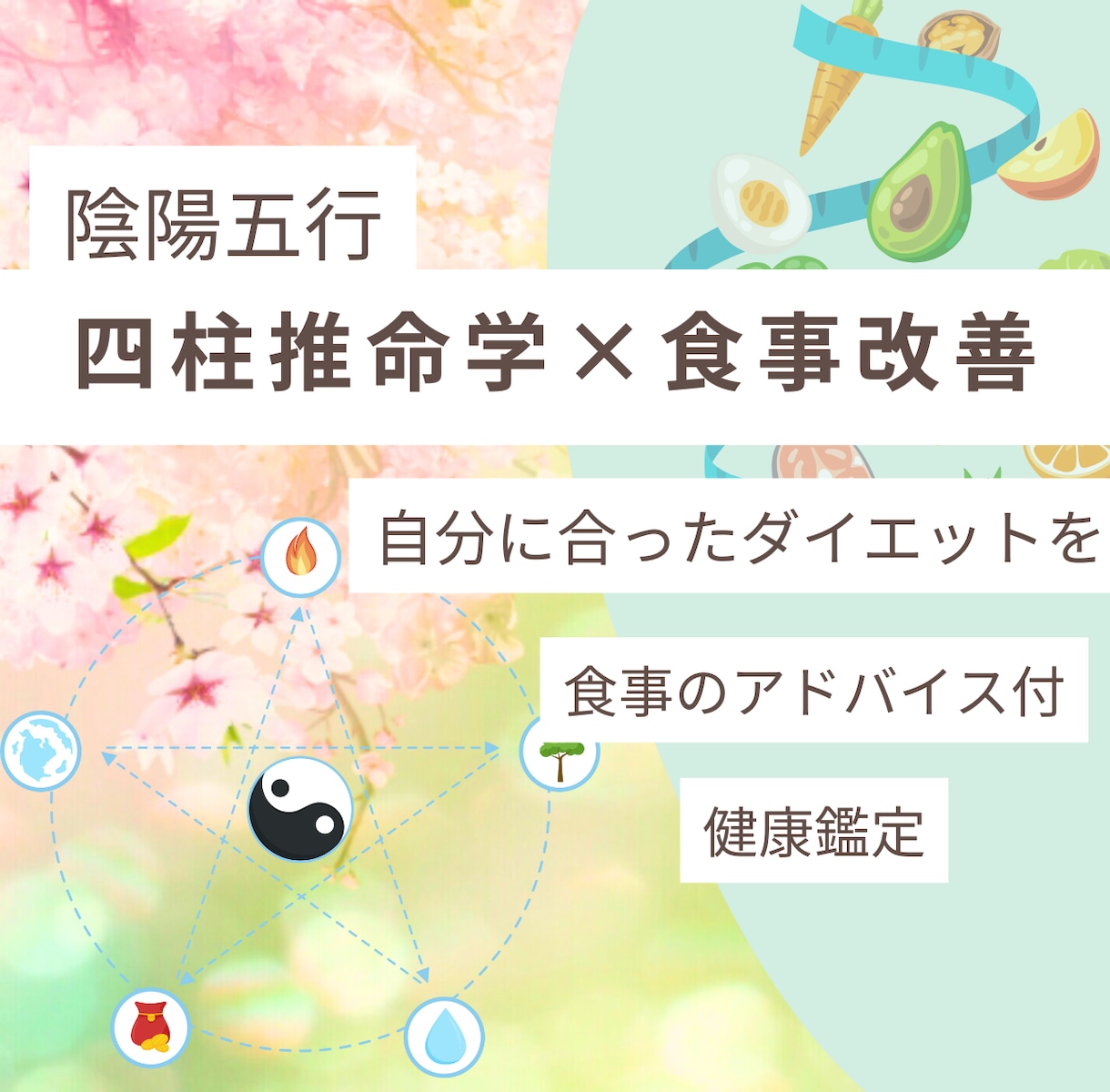 自分にあう食ダイエットを陰陽五行四柱推命学でみます 食べて痩せたい、食で健康になりたい等の方にオススメ イメージ2