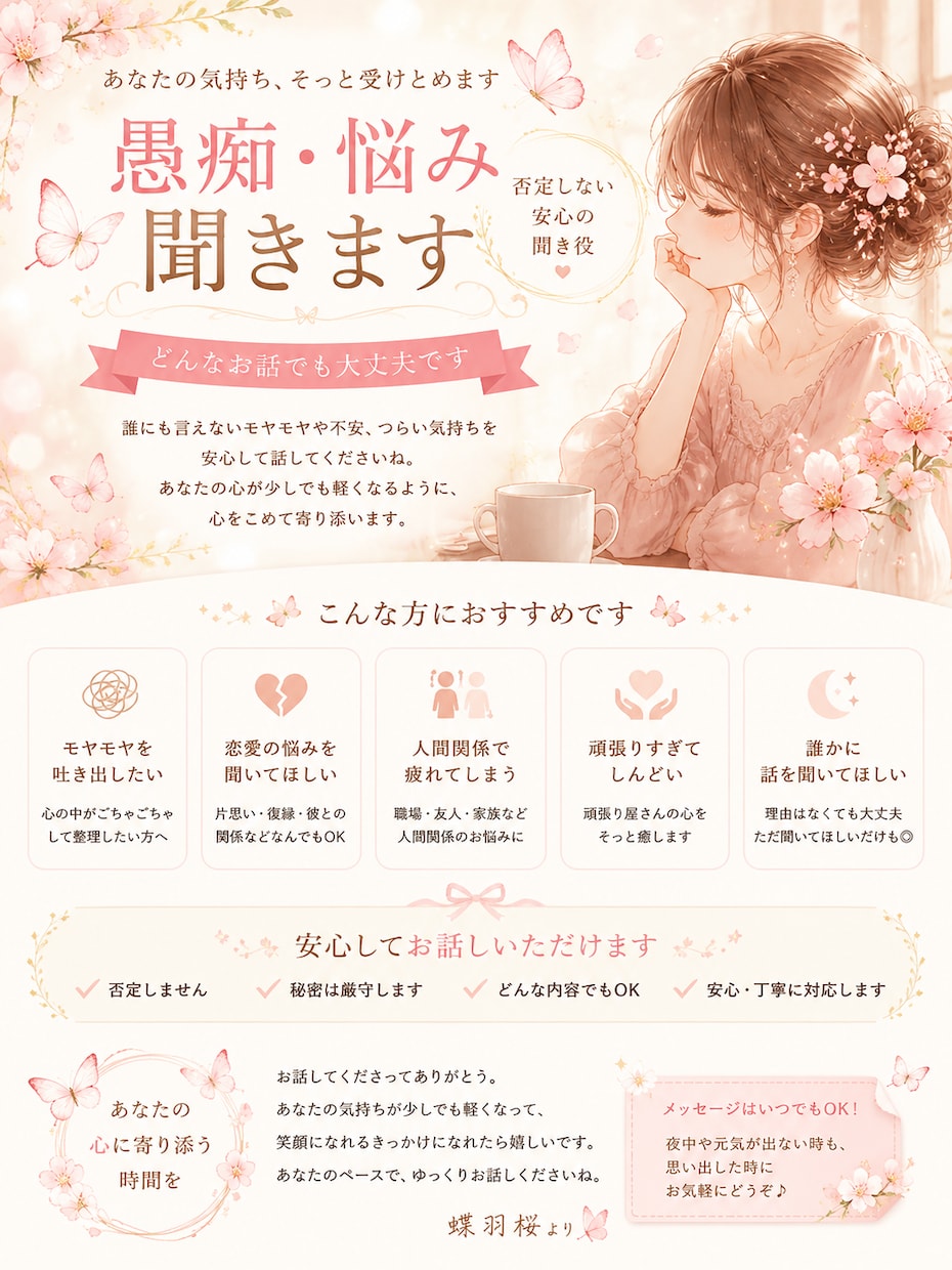 相談など、ゆっくり優しくお話聞きます 誰にも言えないこと、ここで吐き出して大丈夫です☽ イメージ1