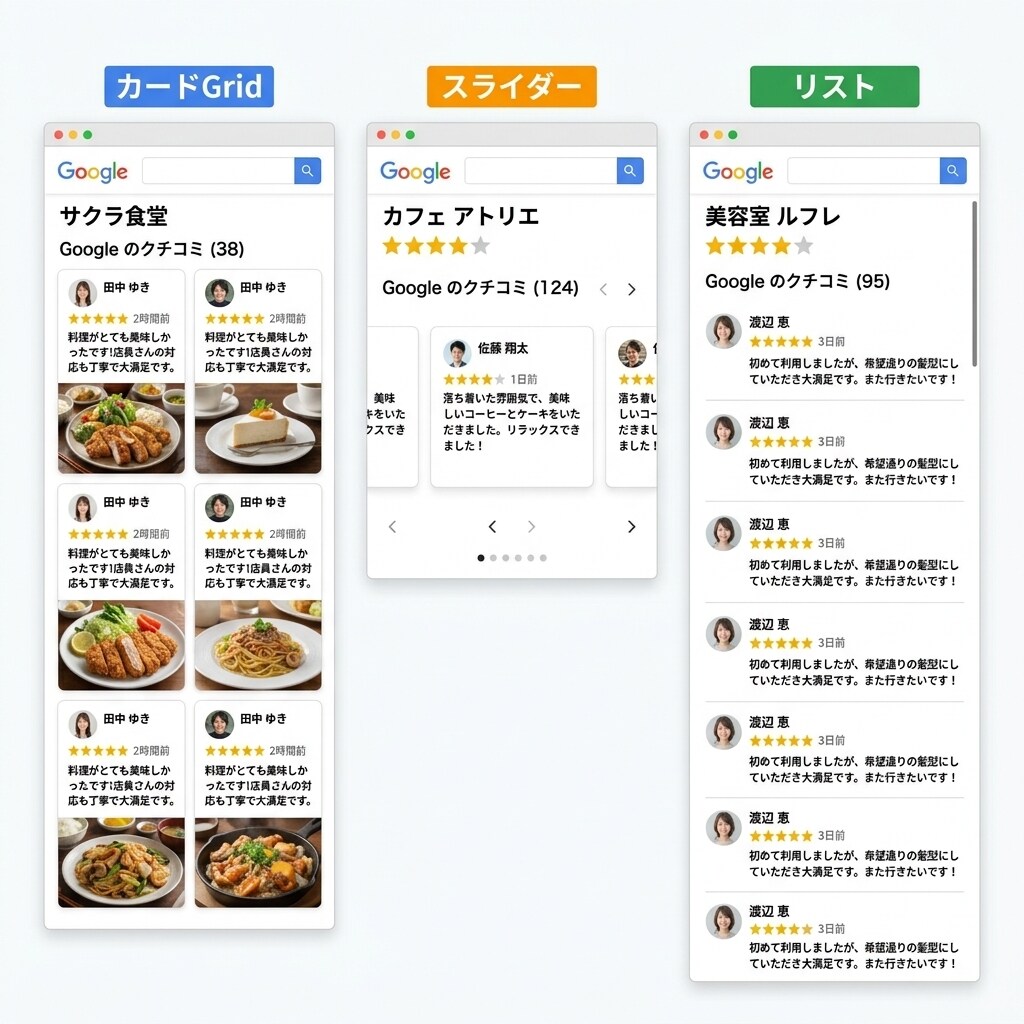 GoogleクチコミをHPに表示し集客を強化します WordPressに設置、Googleの口コミが自動更新 イメージ3