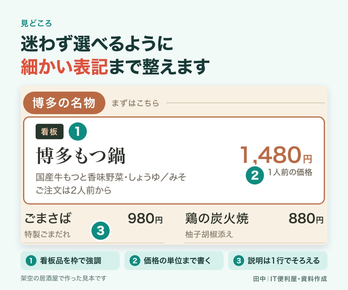 店舗メニューと料金表を作成します A4両面まで。読みやすい構成と入稿用PDFで納品 イメージ4