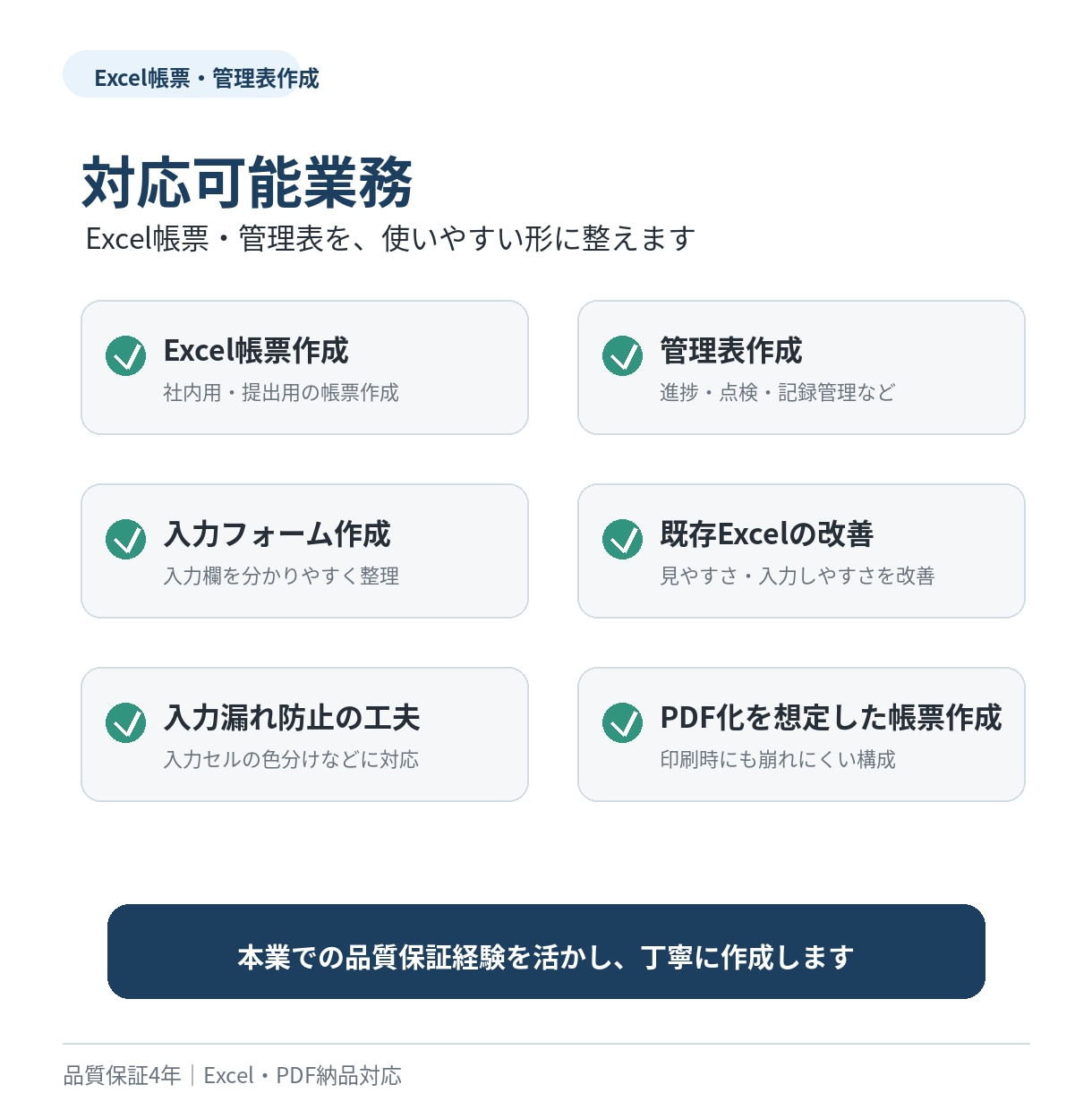 既存Excel帳票・管理表を使いやすく改善します 入力・修正・印刷しやすいExcel帳票へ改善します イメージ3