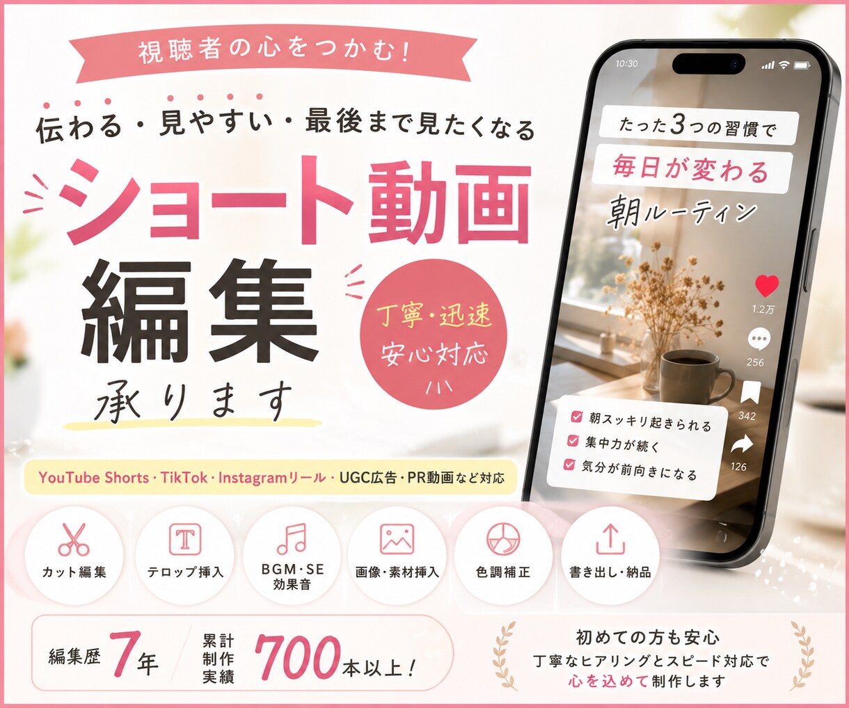 ショート動画の編集承ります 累計700本以上の実績で丁寧に編集します！ イメージ1