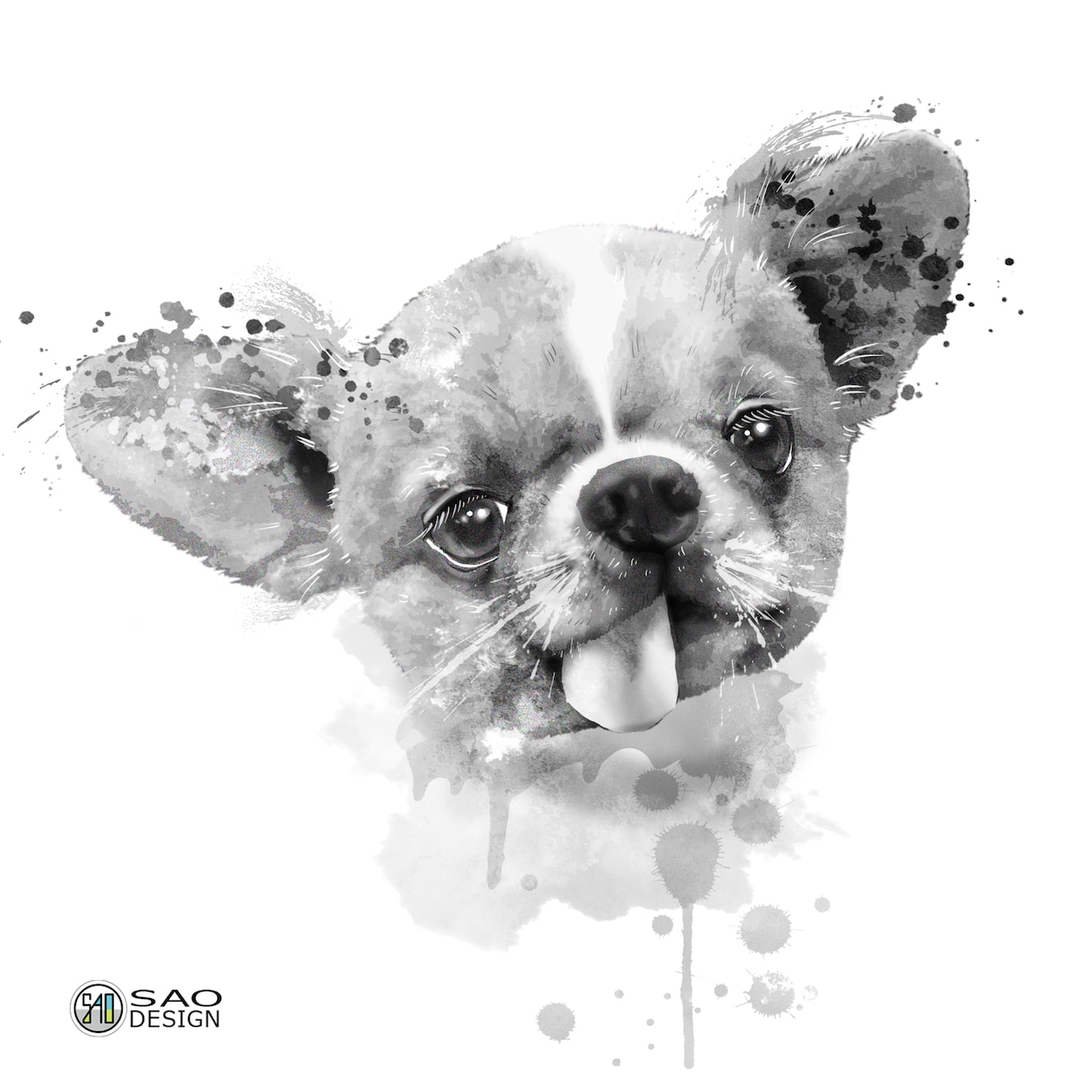 モノクロ愛犬イラスト、印刷し、郵送します 簡素な手順で安価！ハガキサイズの印刷物＆データで4000円 イメージ2
