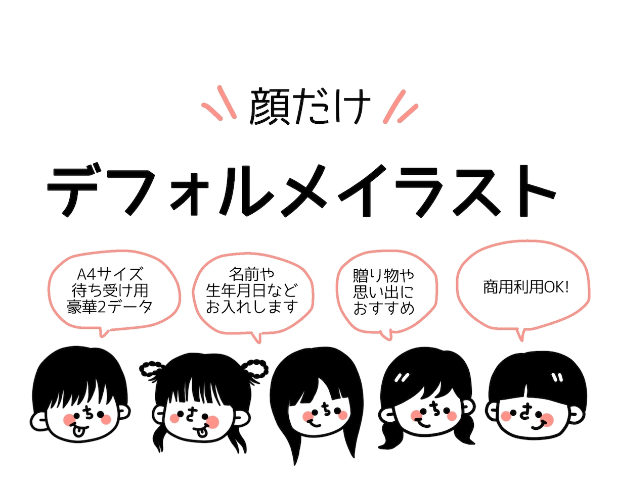 大切な思い出を形に、顔のデフォルメイラスト描きます A4と待ち受け用の豪華2データ納品！ イメージ1
