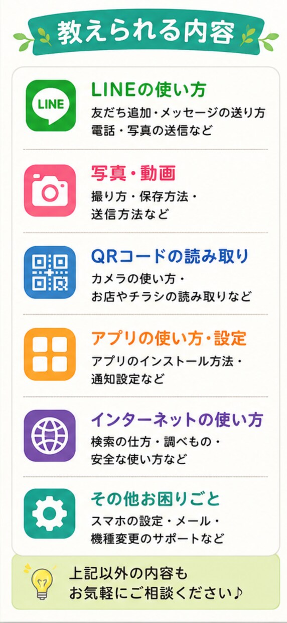 何度聞いてもOK！スマホ操作をわかりやすく教えます ご自身のペースでゆっくり学べるスマホレッスン イメージ3
