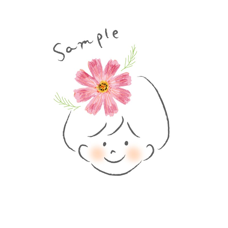お花と一緒のデフォルメゆるふわアイコン描きます 似顔絵風アイコンにお花を添えて可愛く美しく♡名入れもOK！ イメージ6