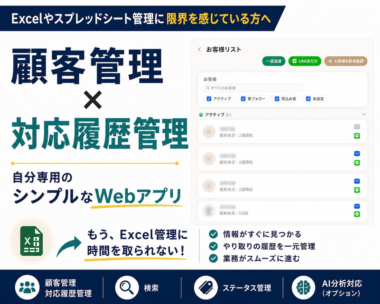 顧客情報が散らばる悩みを解決するシステムを作ります 情報分散やフォロー漏れを防ぐ仕組みを構築 イメージ2