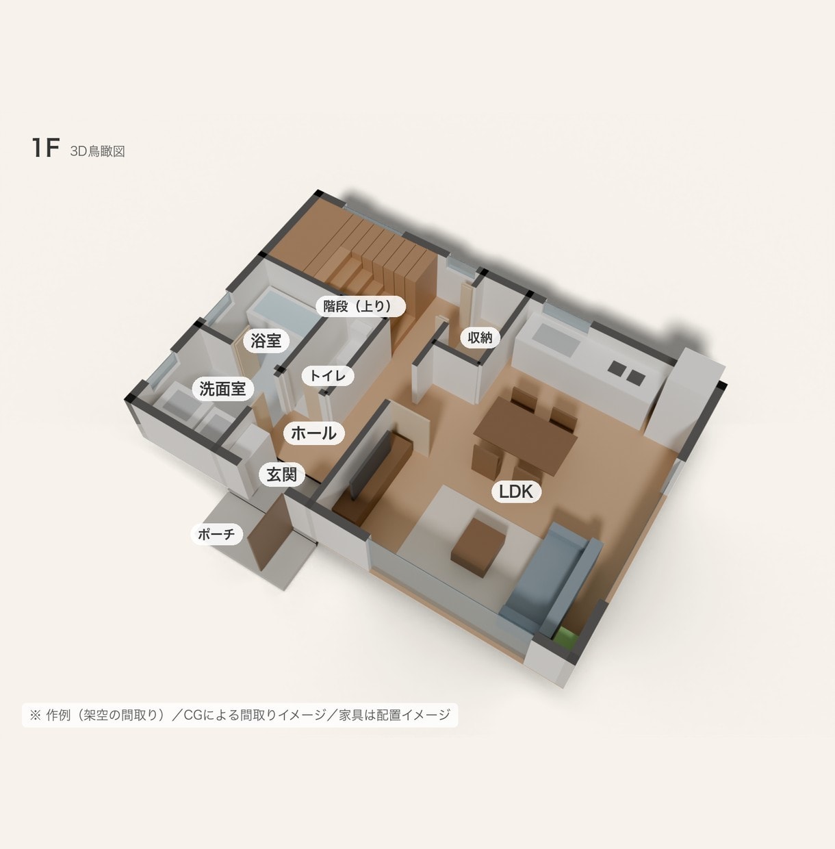 間取り図を3Dの鳥瞰図にします 手書きの間取りもOK｜上から見下ろす立体の間取り イメージ2