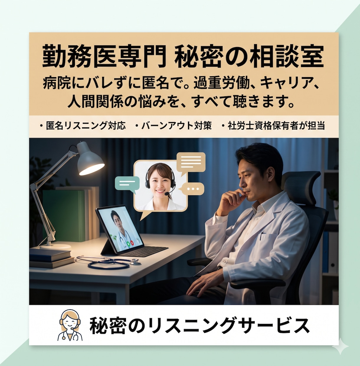 勤務医限定！病院にバレずにはたらく悩みに答えます 働き方改革で疲弊する先生へ。現役社労士がキャリア防衛術を指南 イメージ1