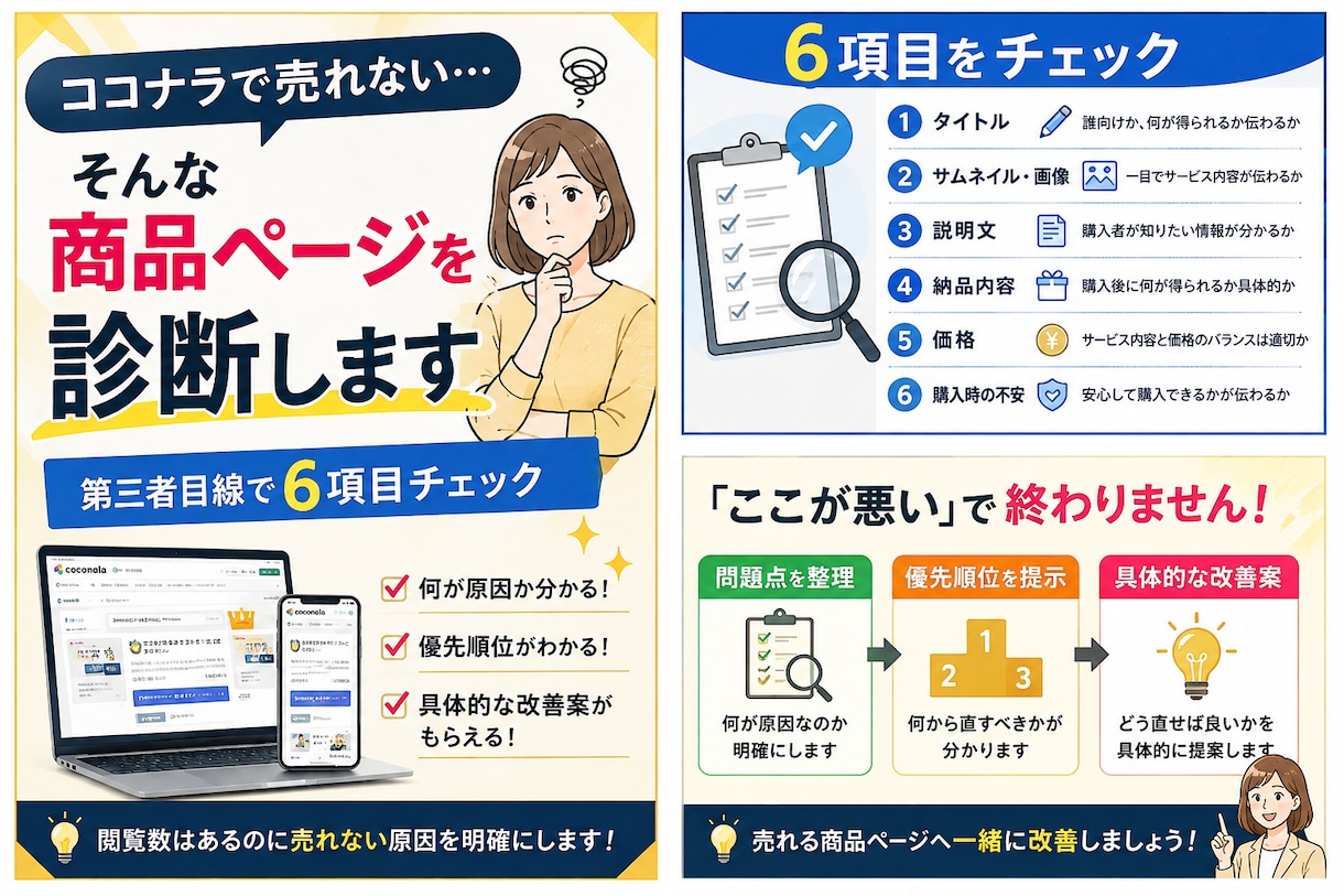 ココナラ商品ページを診断します 売れない原因を整理して改善案を提案します イメージ1