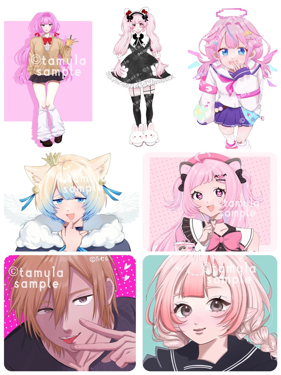 ワントーン詰め込みイラストを作成します お洒落な単色仕上げで、キャラの魅力を1枚に凝縮！ イメージ2